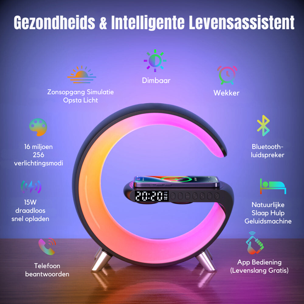 GlowHub - Multifunctional Rechargeable Speaker with Alarm Clock and Ambient Light