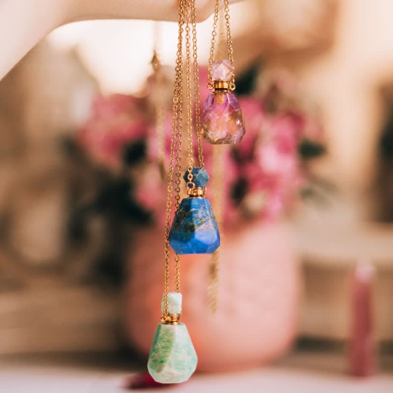 Jozelle - Iris Crystal Perfume Bottle Necklace - Refillable Fragrance Jewelry