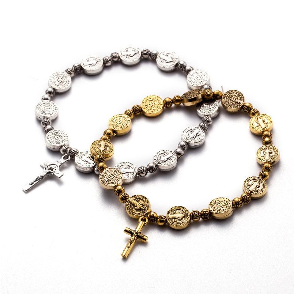 Solana - Gold and Silver Christian Cross Bracelet