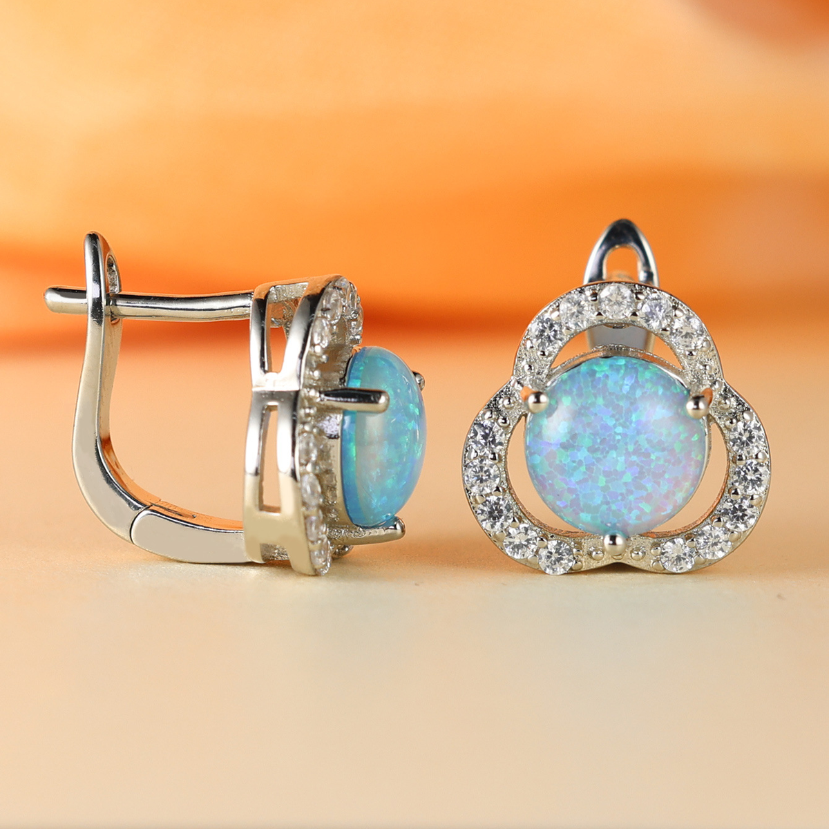 Elara Collection - White Opal & Zirconia Clover Earrings