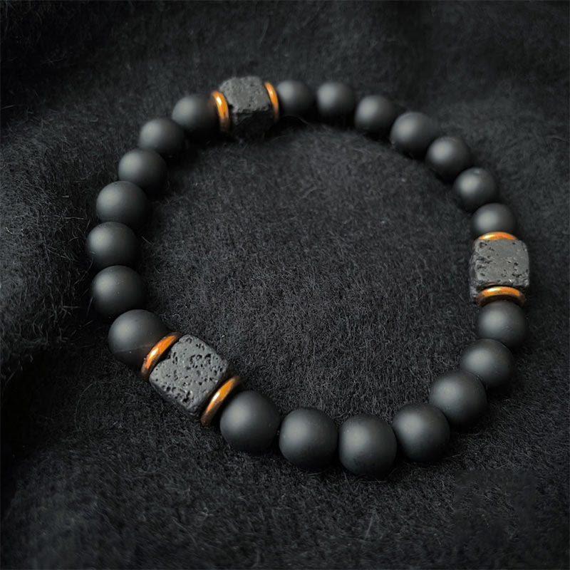 Avarok - Black Onyx and Lava Stone Cube Balance Bracelet
