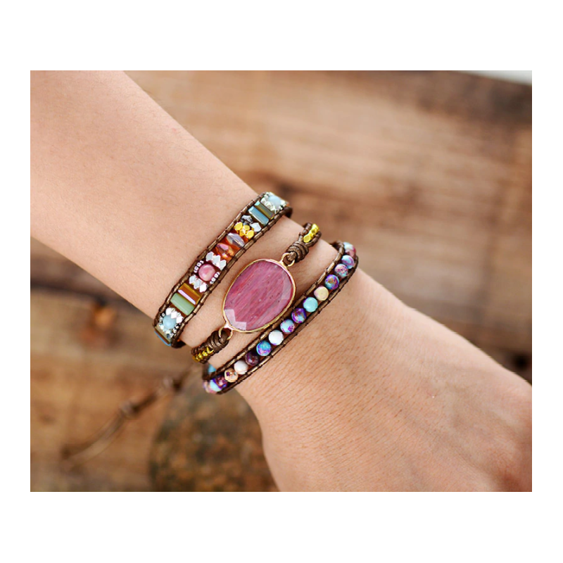 Winnie Wrap Bracelet - Handmade Leather Bracelet with Natural Gemstones