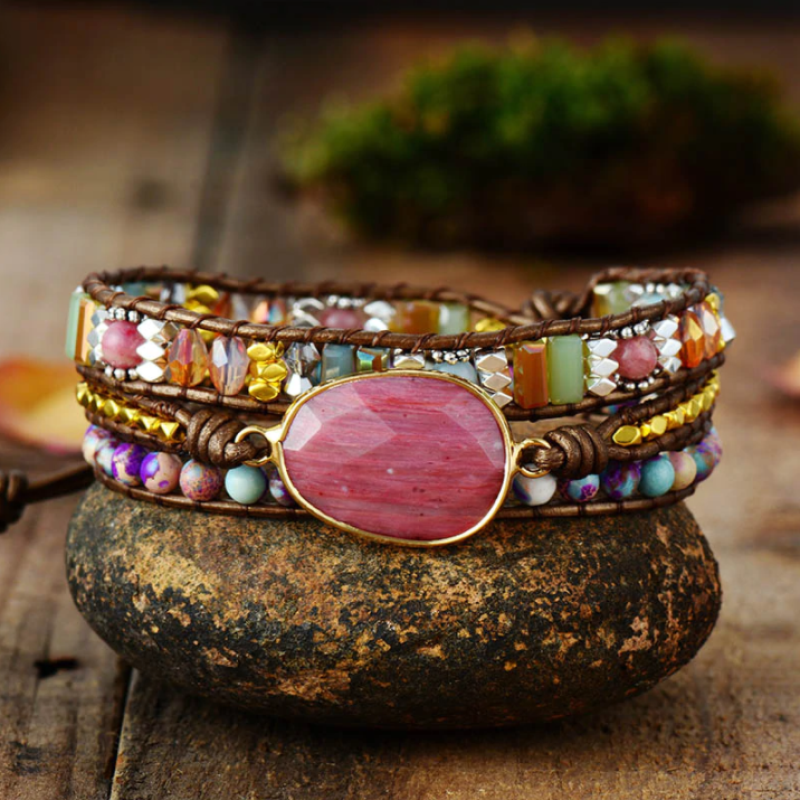 Winnie Wrap Bracelet - Handmade Leather Bracelet with Natural Gemstones