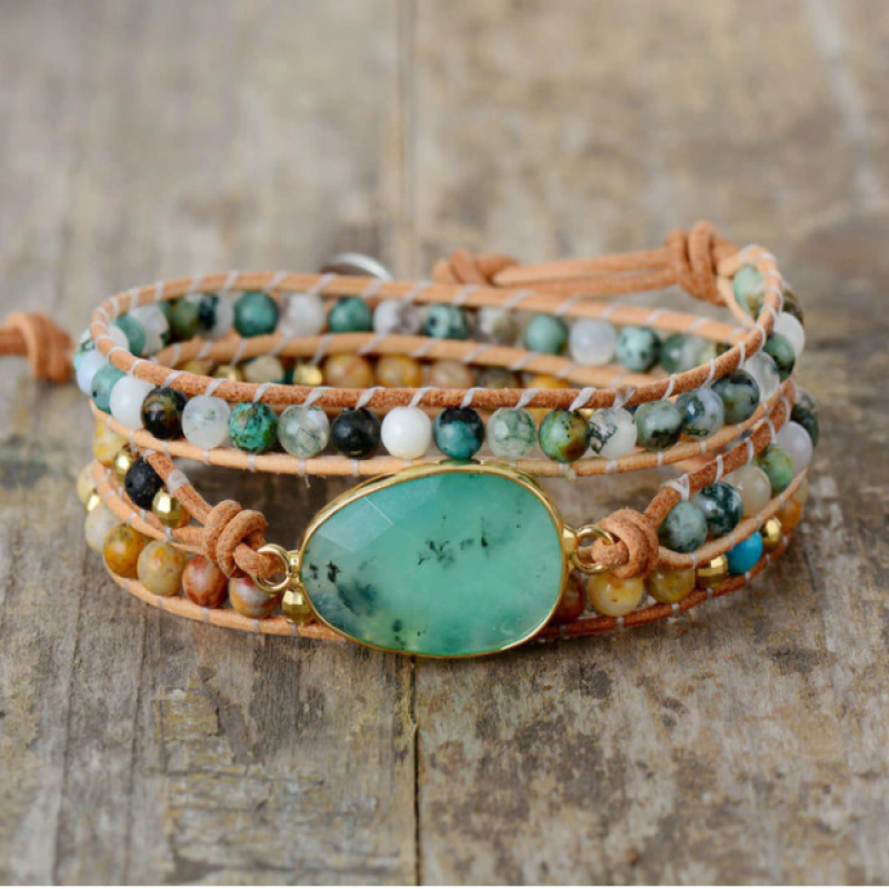 Winnie Wrap Bracelet - Handmade Leather Bracelet with Natural Gemstones