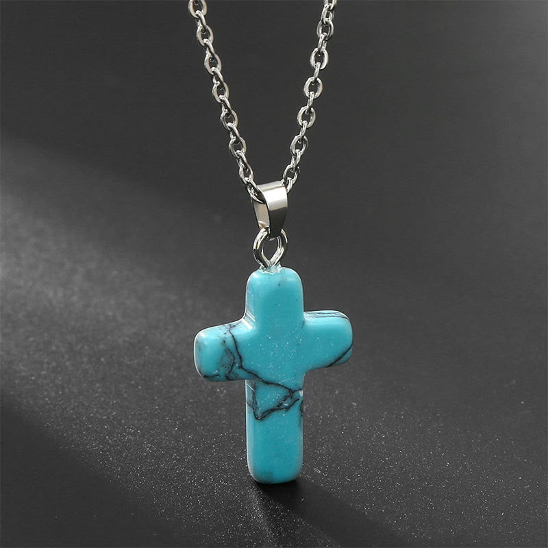 Bysera - Natural Gemstone Cross Necklace