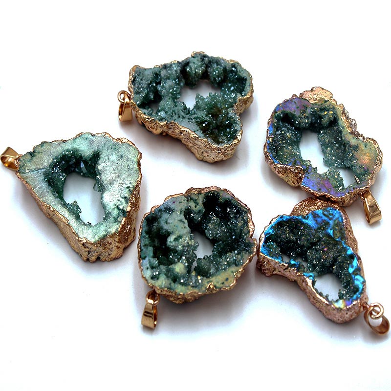 Gaia Natural Crystal Geode Pendant - Raw Stone Jewelry for Crystal Lovers