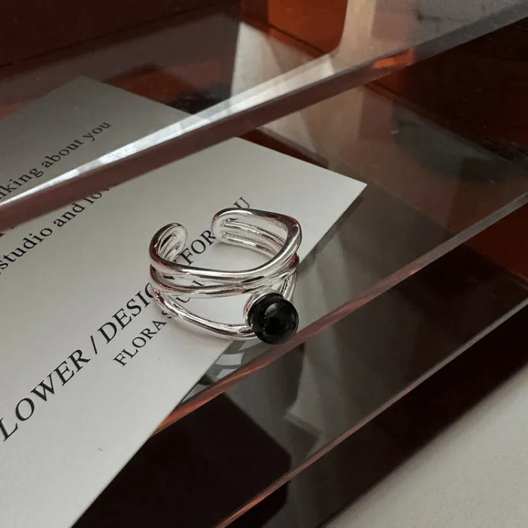 Arden - Elegant Black Onyx Multi-Line Ring