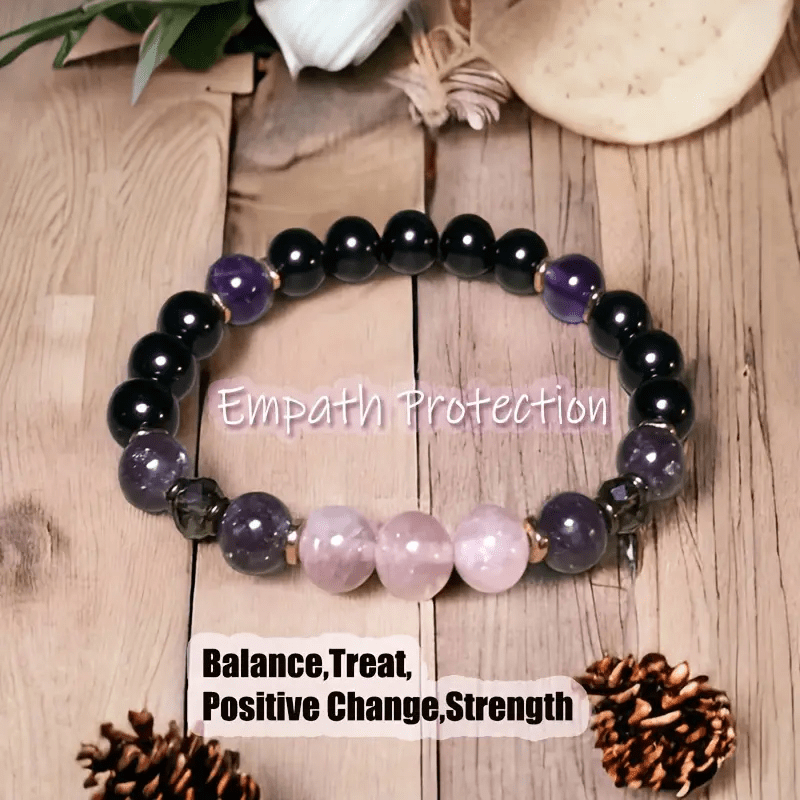 Adalore - 8mm Rose Quartz, Obsidian & Amethyst Beaded Bracelet