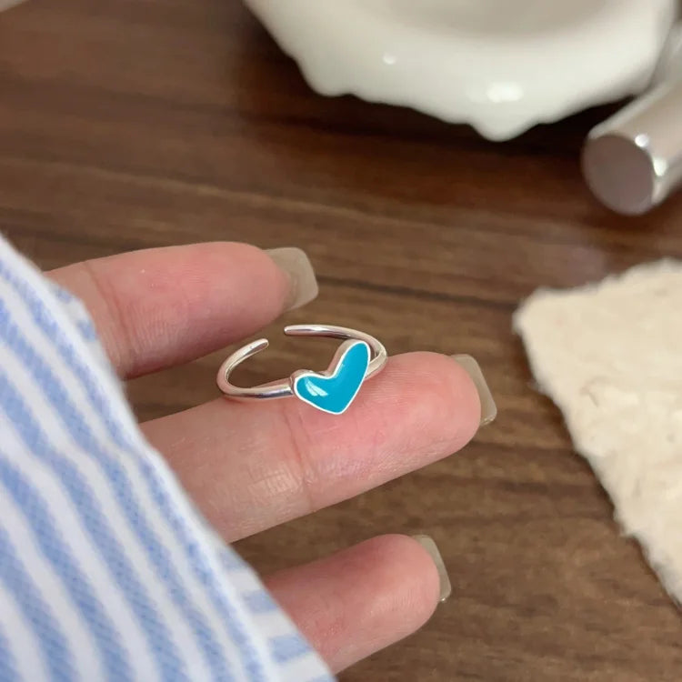 Ameline Ring - Sterling Silver Heart Ring with Blue Drop Accent