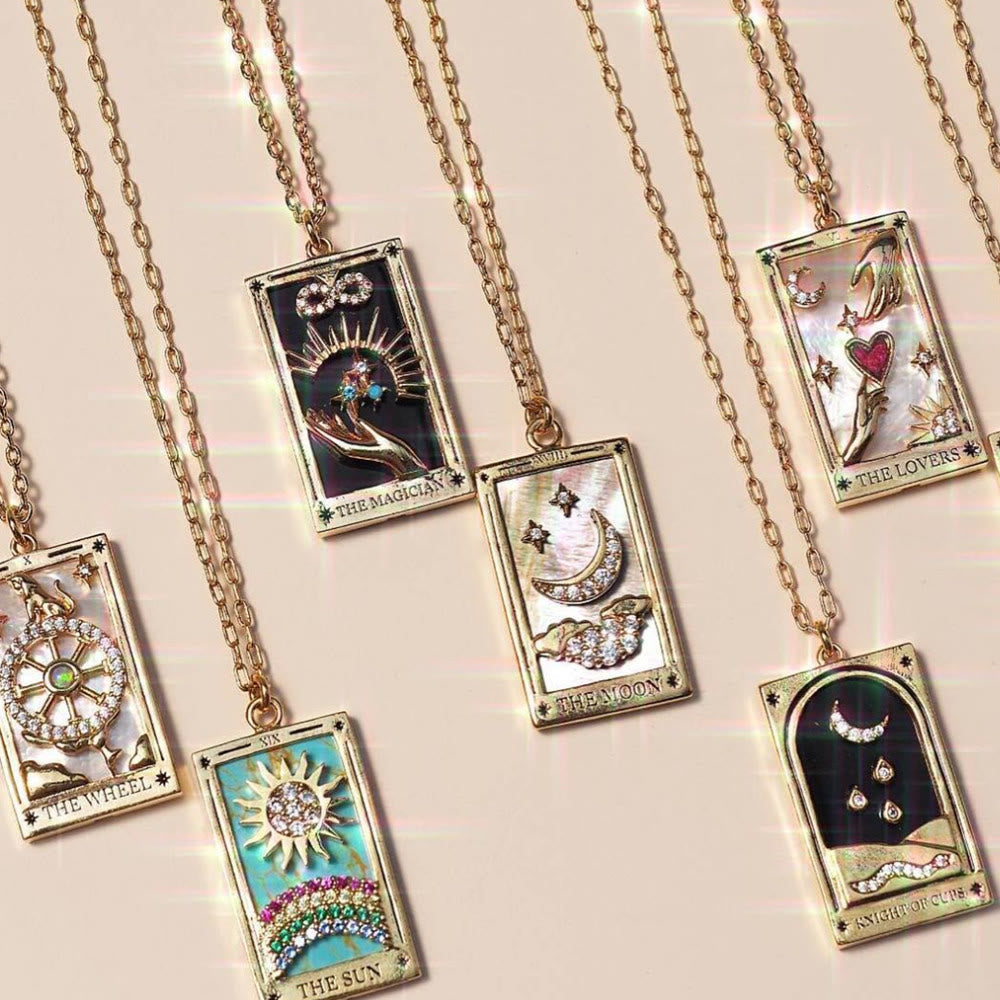 Amara Gold-Plated Tarot Drop Pendant Necklace - Zirconia Charm