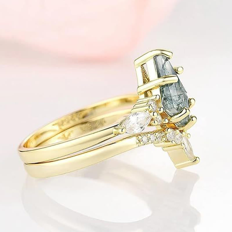 Serenia - Elegant 2-Piece Moss Agate Ring Set