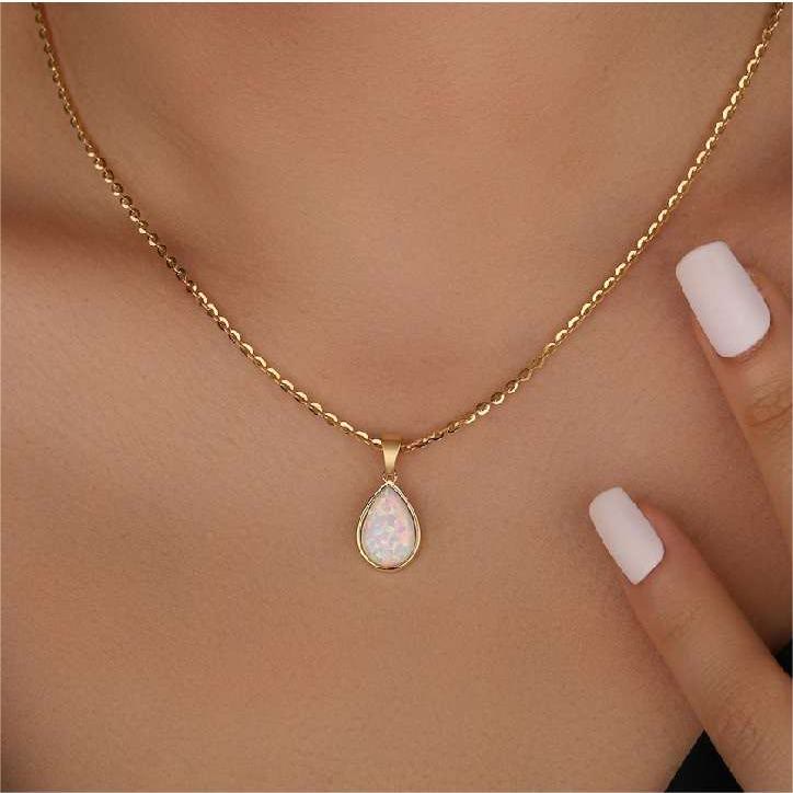 Eloise 18K Gold Opal Drop Pendant Necklace - Natural Opal Elegance