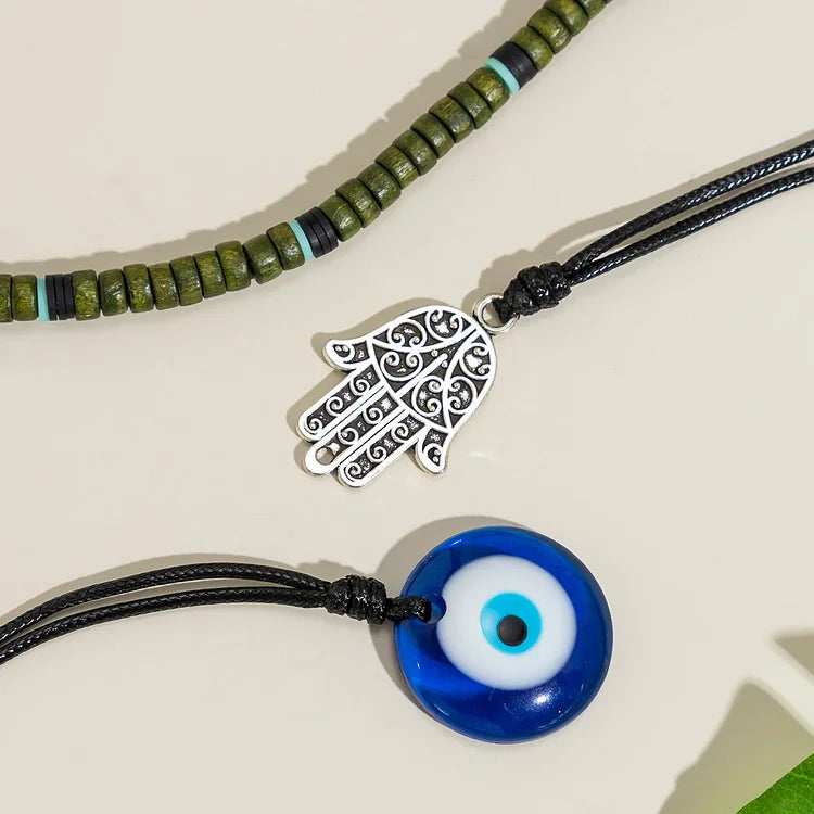 Ravi Necklace Set - 3-Layer Unisex Chain with Symbolic Charms