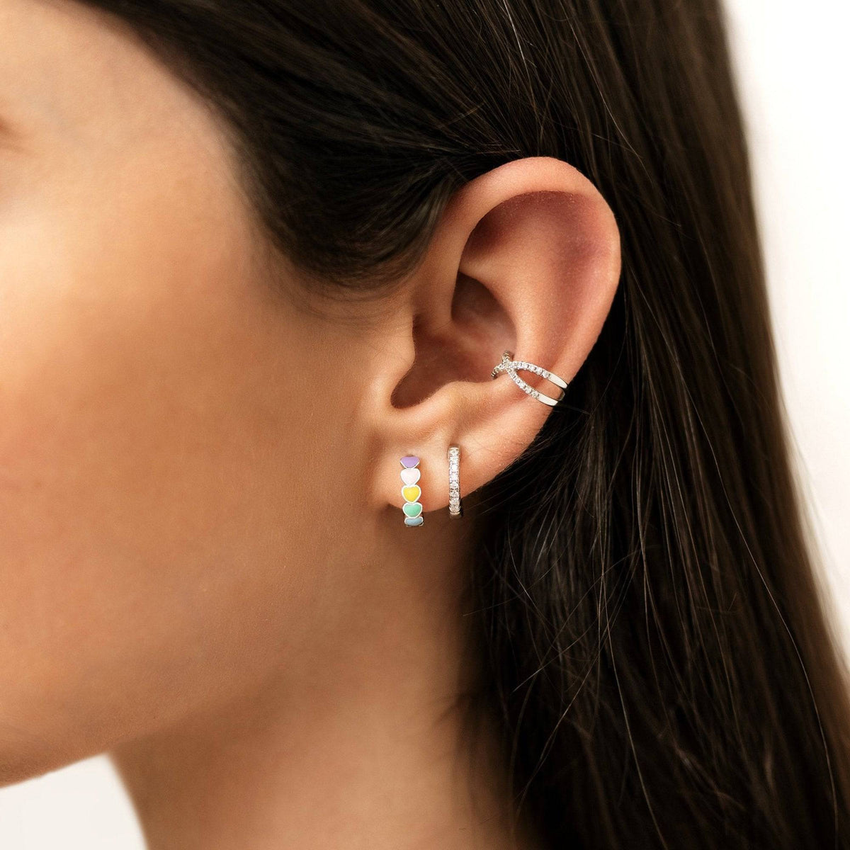 Celestina - Enchanting Rainbow Heart Earrings in Sterling Silver
