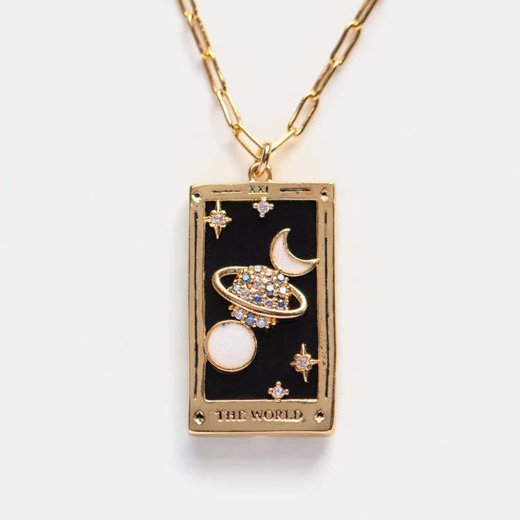 Amara Gold-Plated Tarot Drop Pendant Necklace - Zirconia Charm