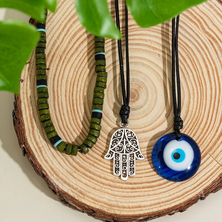 Ravi Necklace Set - 3-Layer Unisex Chain with Symbolic Charms