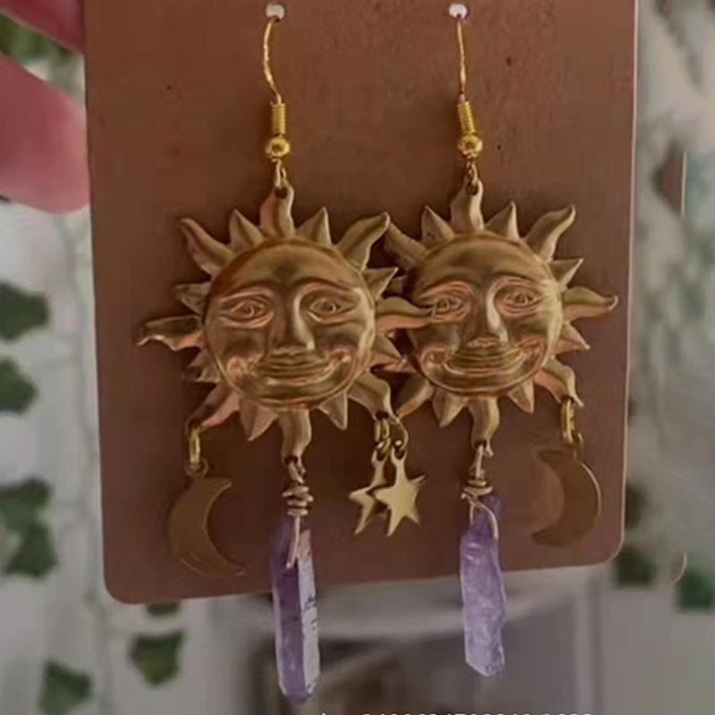 Naluna - Natural Crystal Moon and Stars Earrings