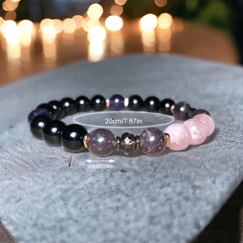 Adalore - 8mm Rose Quartz, Obsidian & Amethyst Beaded Bracelet