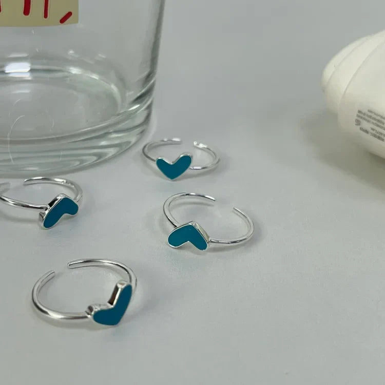 Ameline Ring - Sterling Silver Heart Ring with Blue Drop Accent