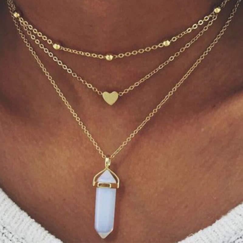 Akyra - Natural Crystal Hexagon Gemstone Necklace