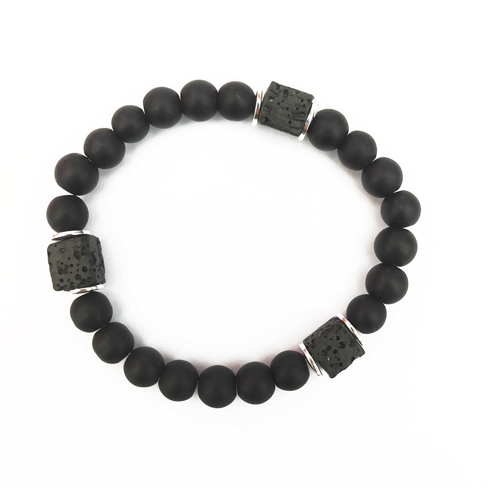 Avarok - Black Onyx and Lava Stone Cube Balance Bracelet