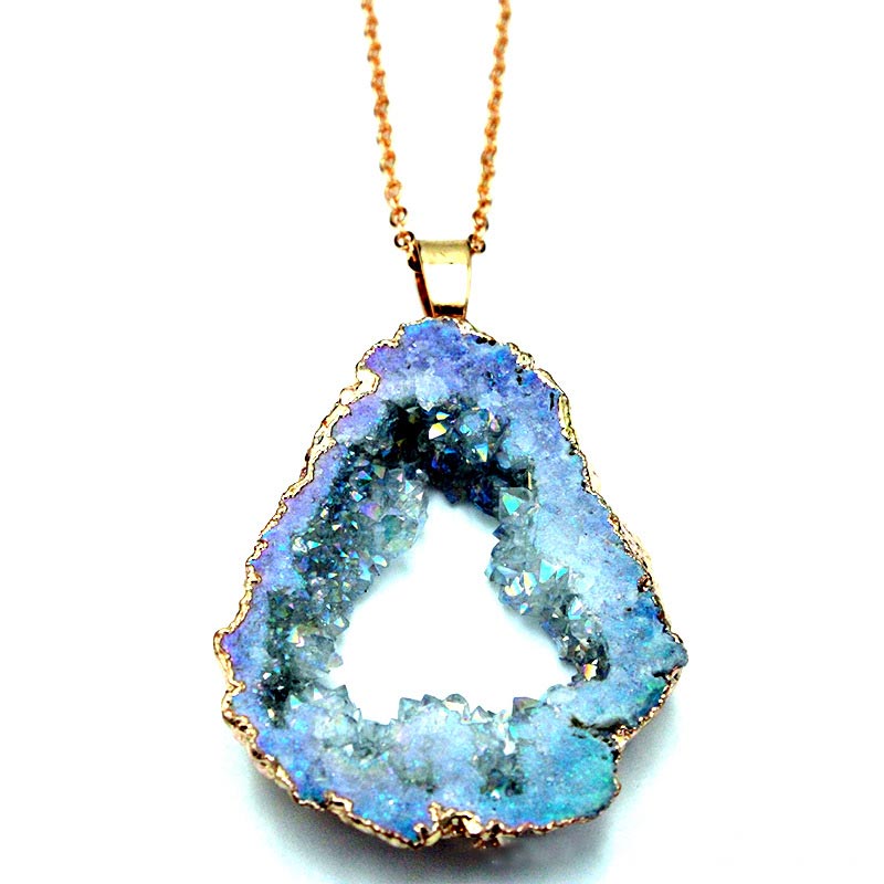 Gaia Natural Crystal Geode Pendant - Raw Stone Jewelry for Crystal Lovers