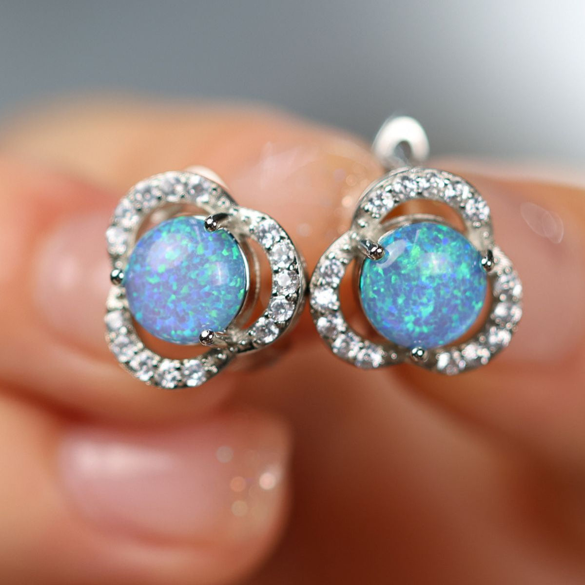 Elara Collection - White Opal & Zirconia Clover Earrings