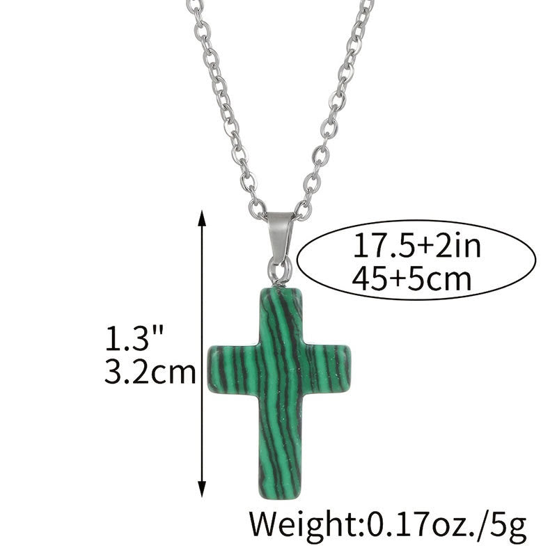 Bysera - Natural Gemstone Cross Necklace