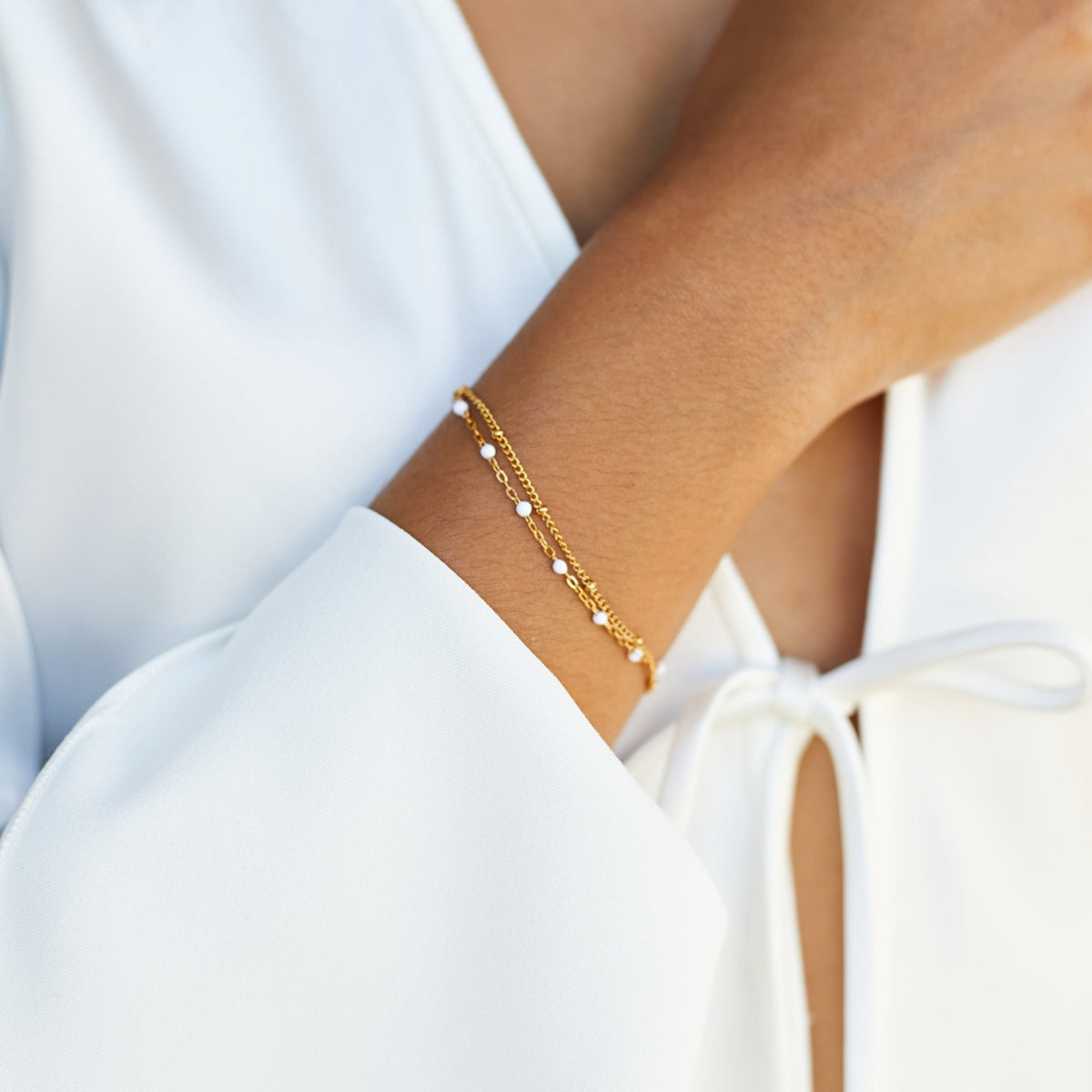 Lunetra Bracelet - Double White Beaded Design for Everyday Elegance