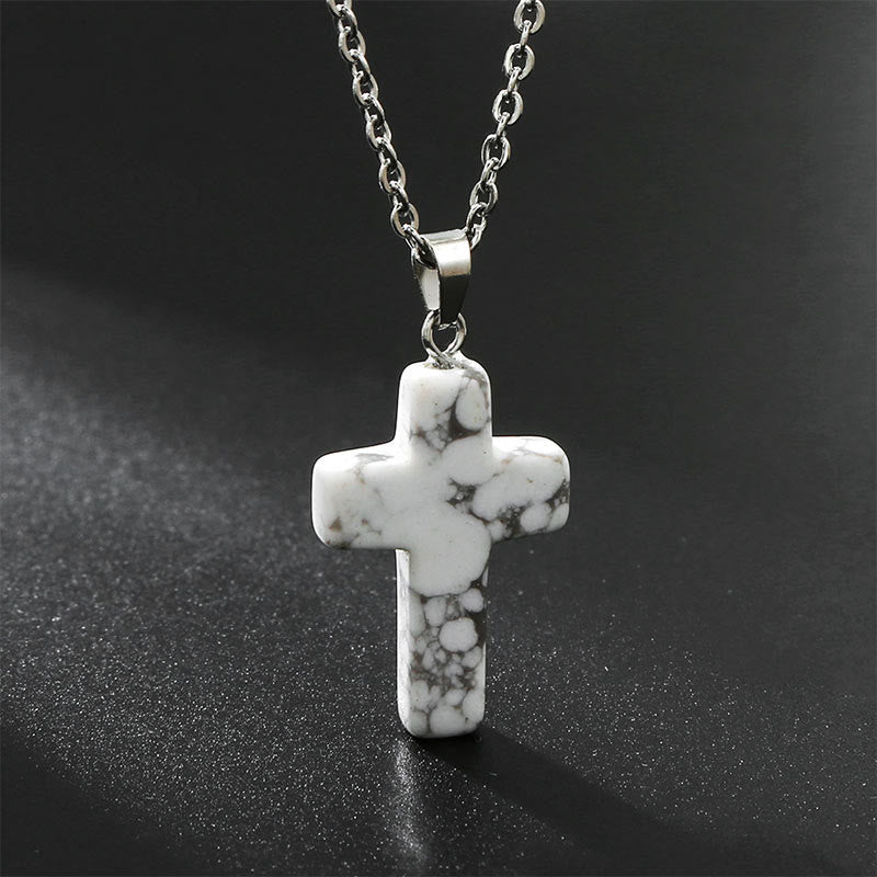 Bysera - Natural Gemstone Cross Necklace