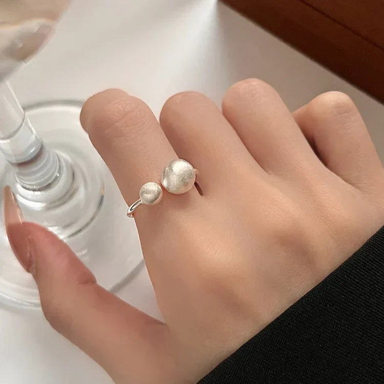 Korralyn - Brushed Silver Ring with Linked Pearls