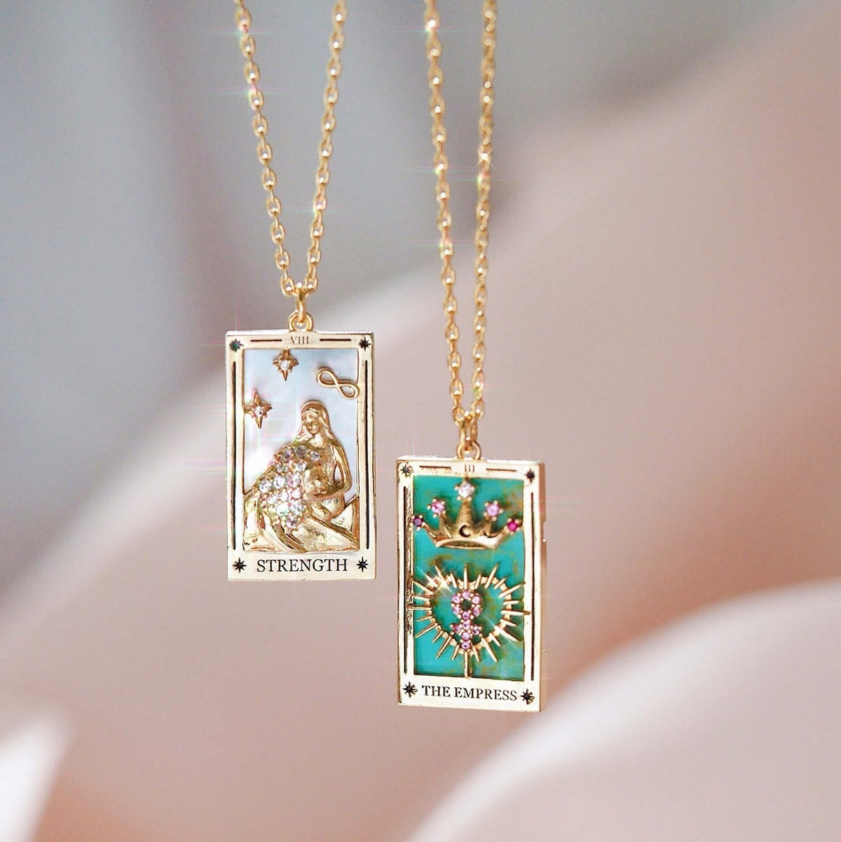 Amara Gold-Plated Tarot Drop Pendant Necklace - Zirconia Charm