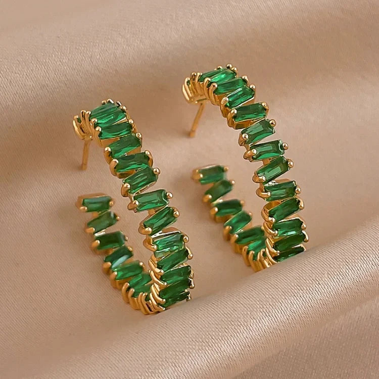 Esme - Emerald Green Crystal Hoop Earrings