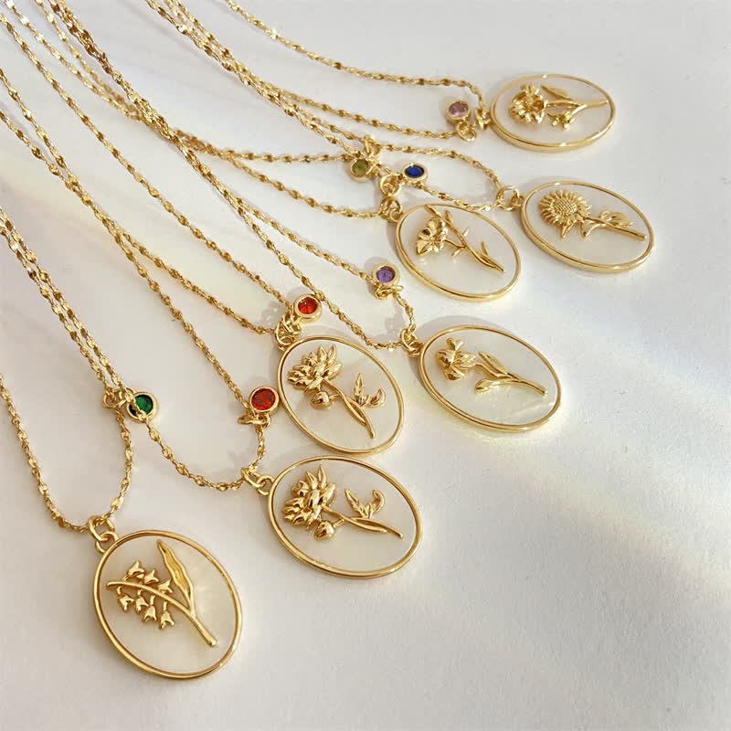 Aurora Birthstone Necklace - Personalized Birth Flower Jewelry for Loved Ones