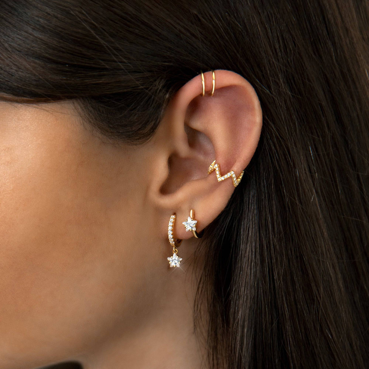 Lunara Hoop Earrings - Striking Star Zirconia Design