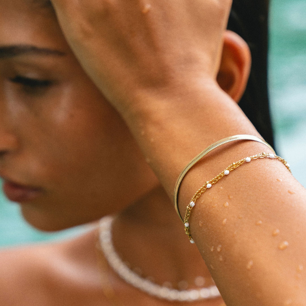 Lunetra Bracelet - Double White Beaded Design for Everyday Elegance