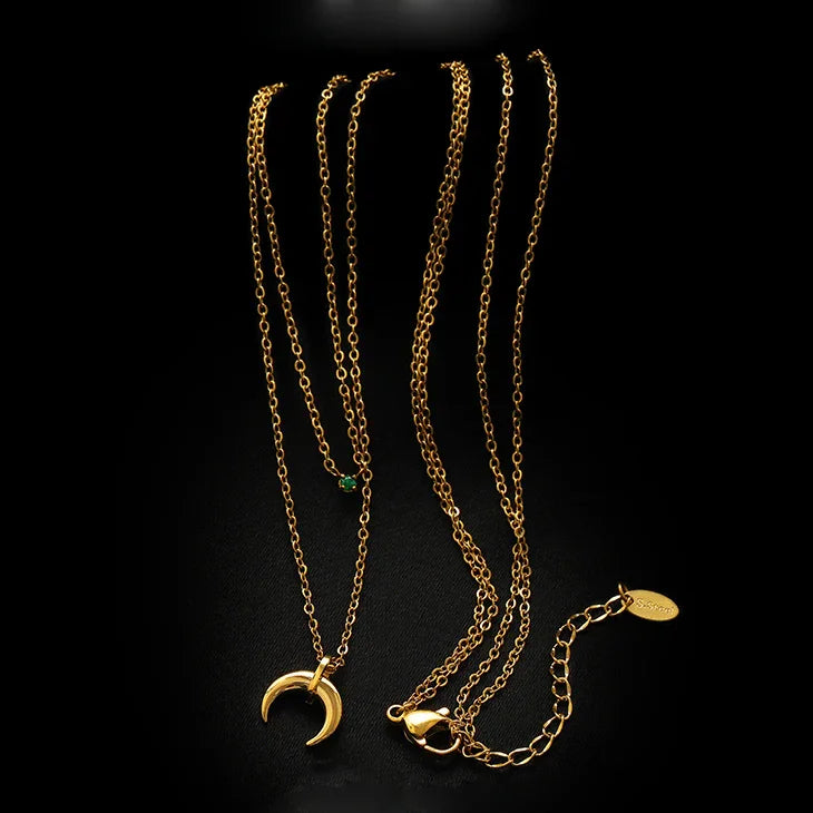 Selina Necklace - Green Diamond Double Crescent Moon Necklace
