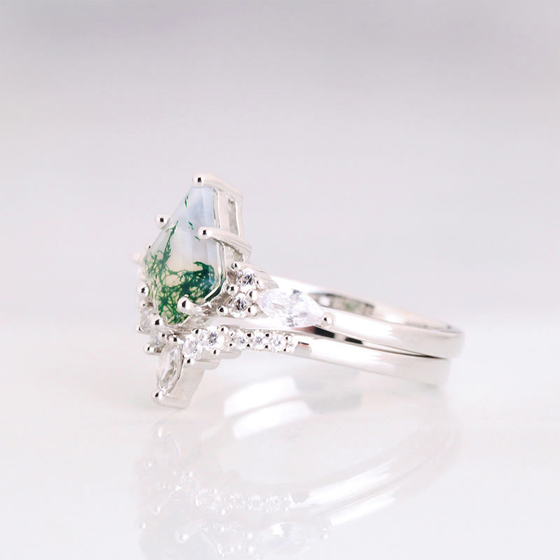 Serenia - Elegant 2-Piece Moss Agate Ring Set