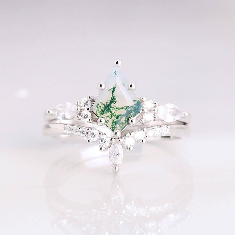 Serenia - Elegant 2-Piece Moss Agate Ring Set