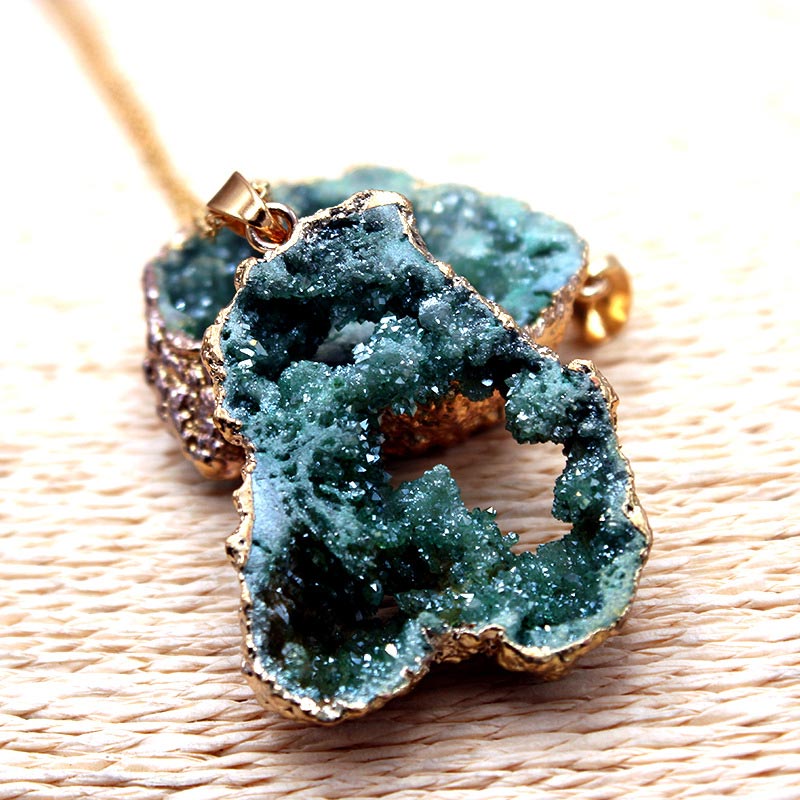 Gaia Natural Crystal Geode Pendant - Raw Stone Jewelry for Crystal Lovers