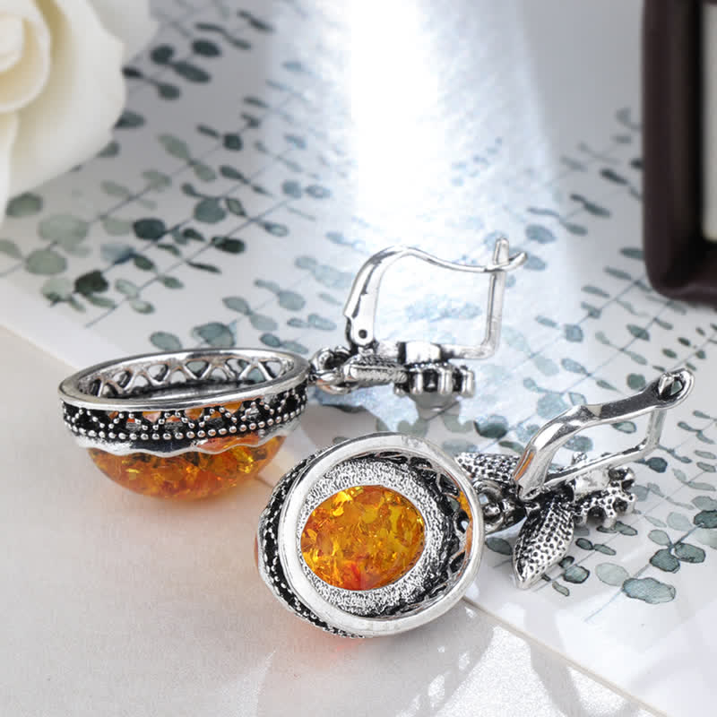 Nora Vintage Floral Amber Earrings - Timeless Retro Elegance
