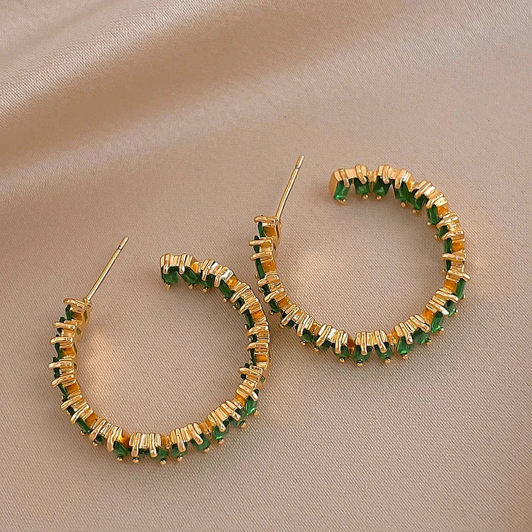 Esme - Emerald Green Crystal Hoop Earrings