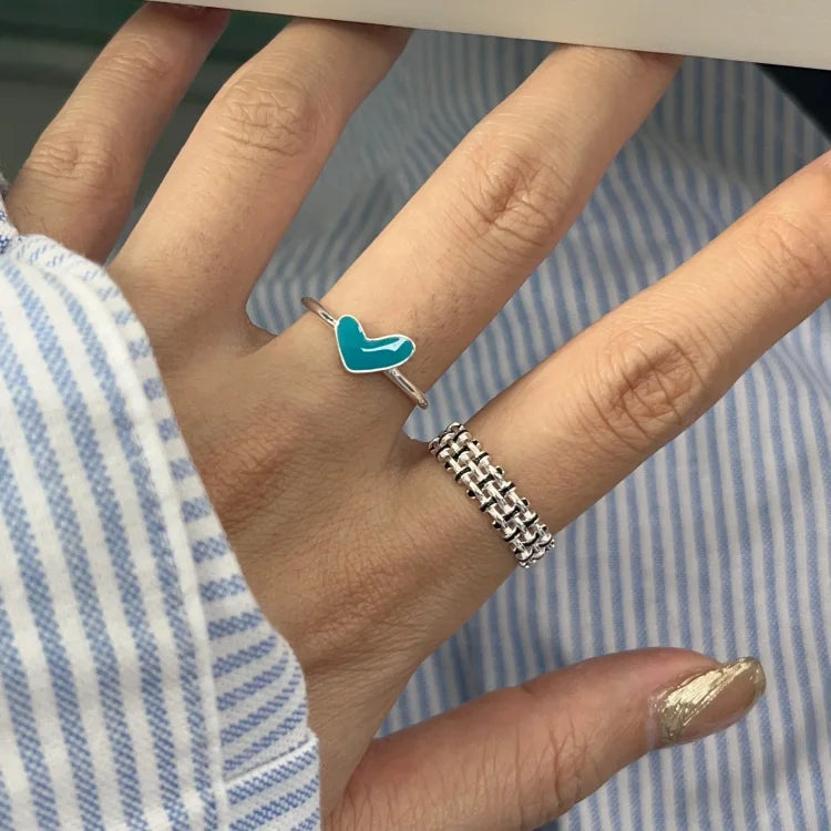 Ameline Ring - Sterling Silver Heart Ring with Blue Drop Accent
