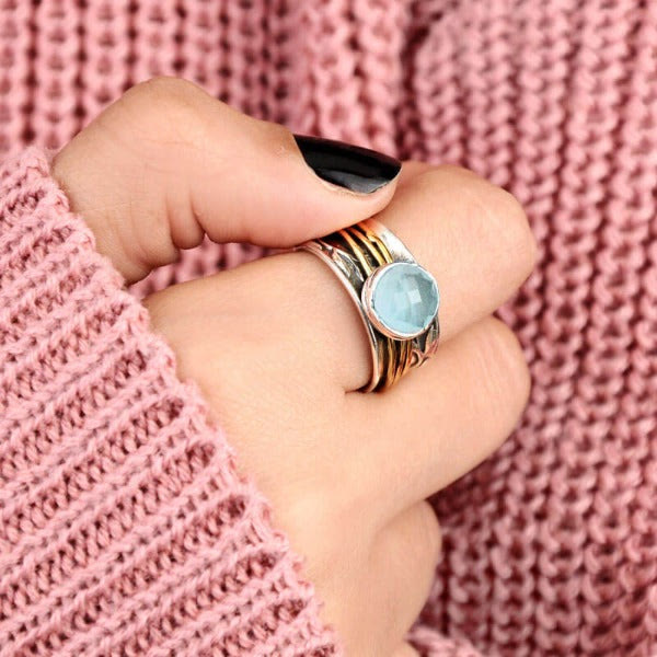 Eswenna - Enchanting Aquamarine Spinner Ring