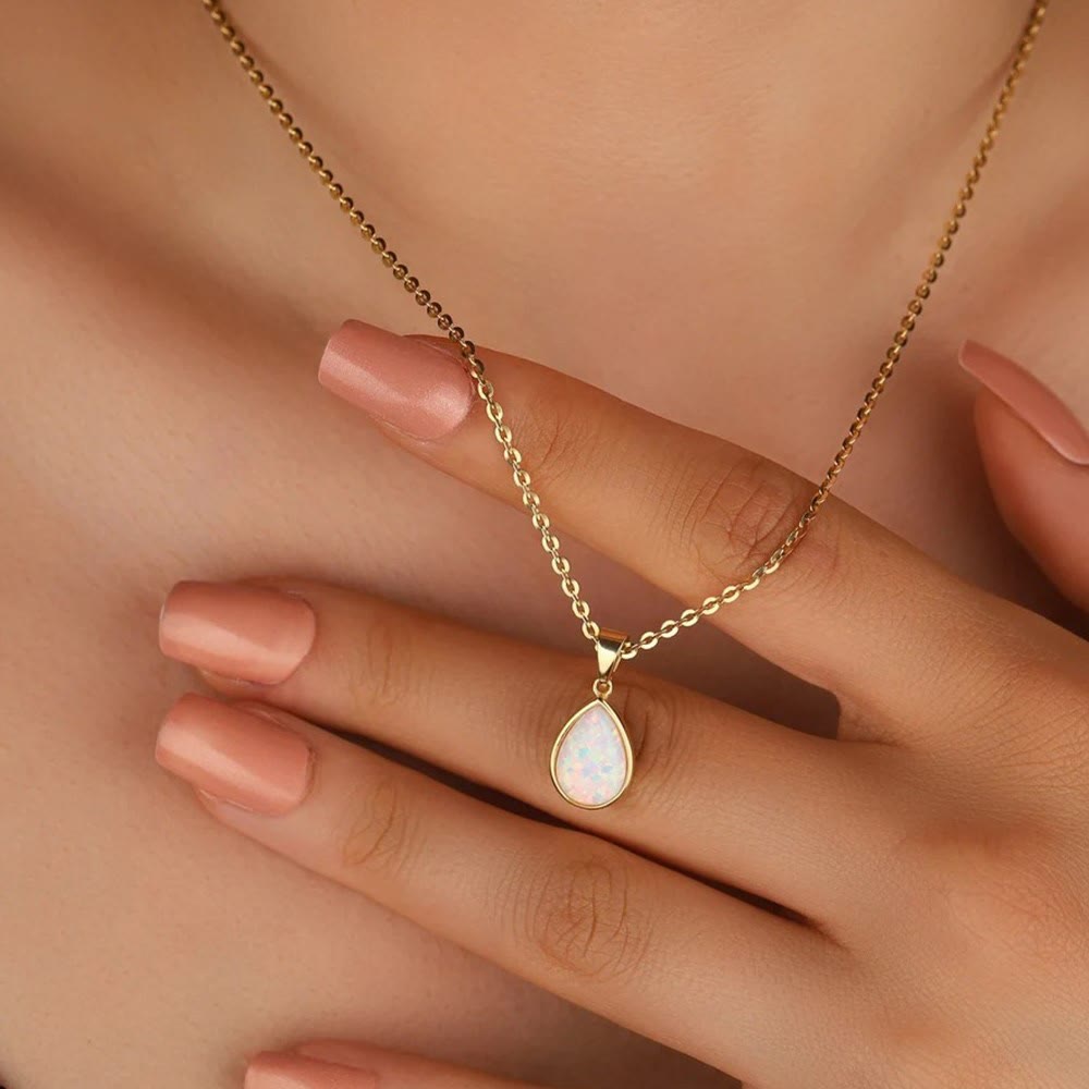 Eloise 18K Gold Opal Drop Pendant Necklace - Natural Opal Elegance
