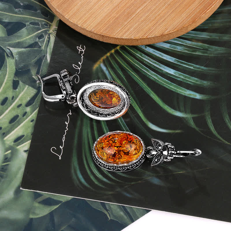 Nora Vintage Floral Amber Earrings - Timeless Retro Elegance