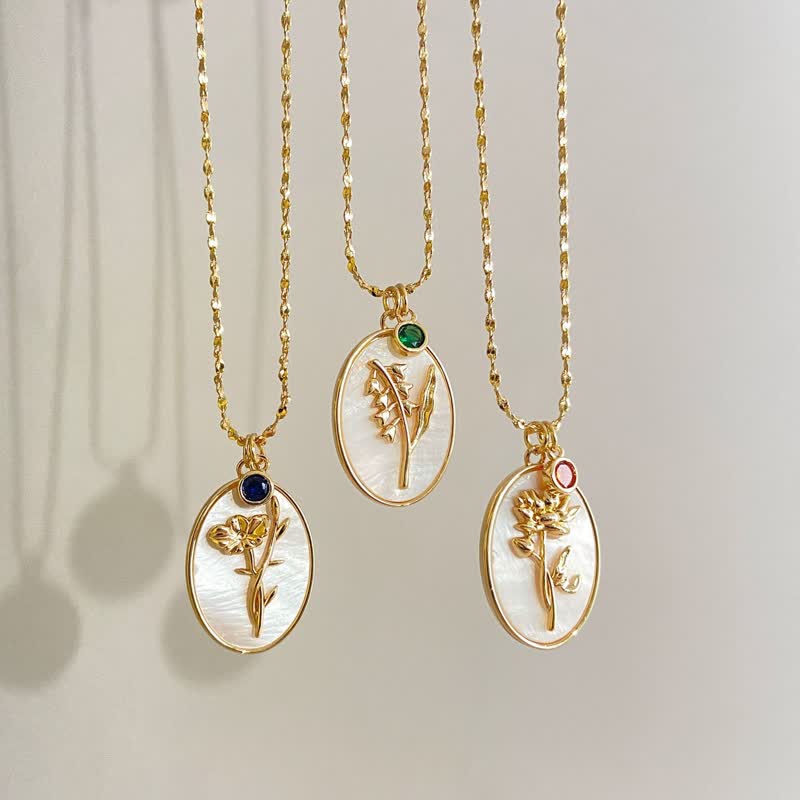 Aurora Birthstone Necklace - Personalized Birth Flower Jewelry for Loved Ones
