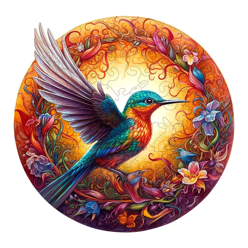 WoodenPuzzle - Wood Art Featuring a Hovering Hummingbird