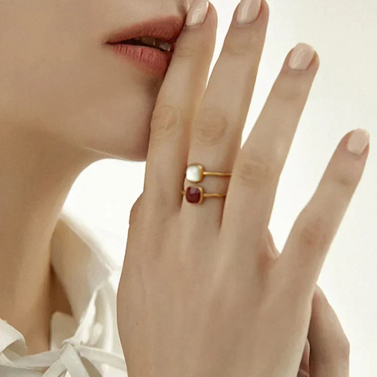 Elvira Ring - Vintage Enamel Ring in 18K Gold-Plated Sterling Silver