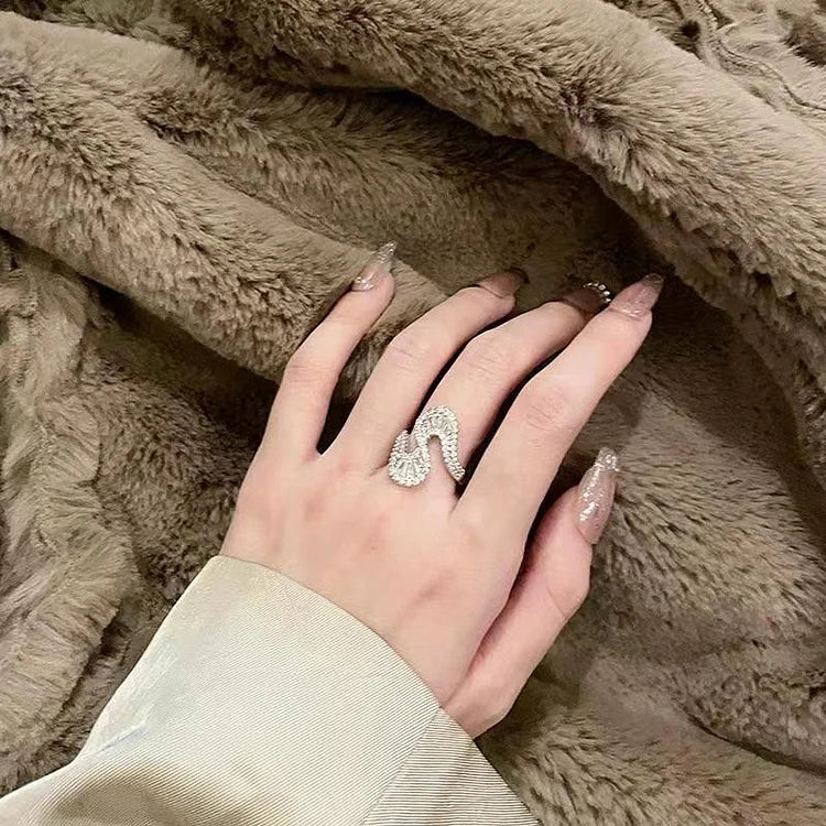 Seraphine Ring - S-Shaped Silver Ring with Sparkling Zirconia